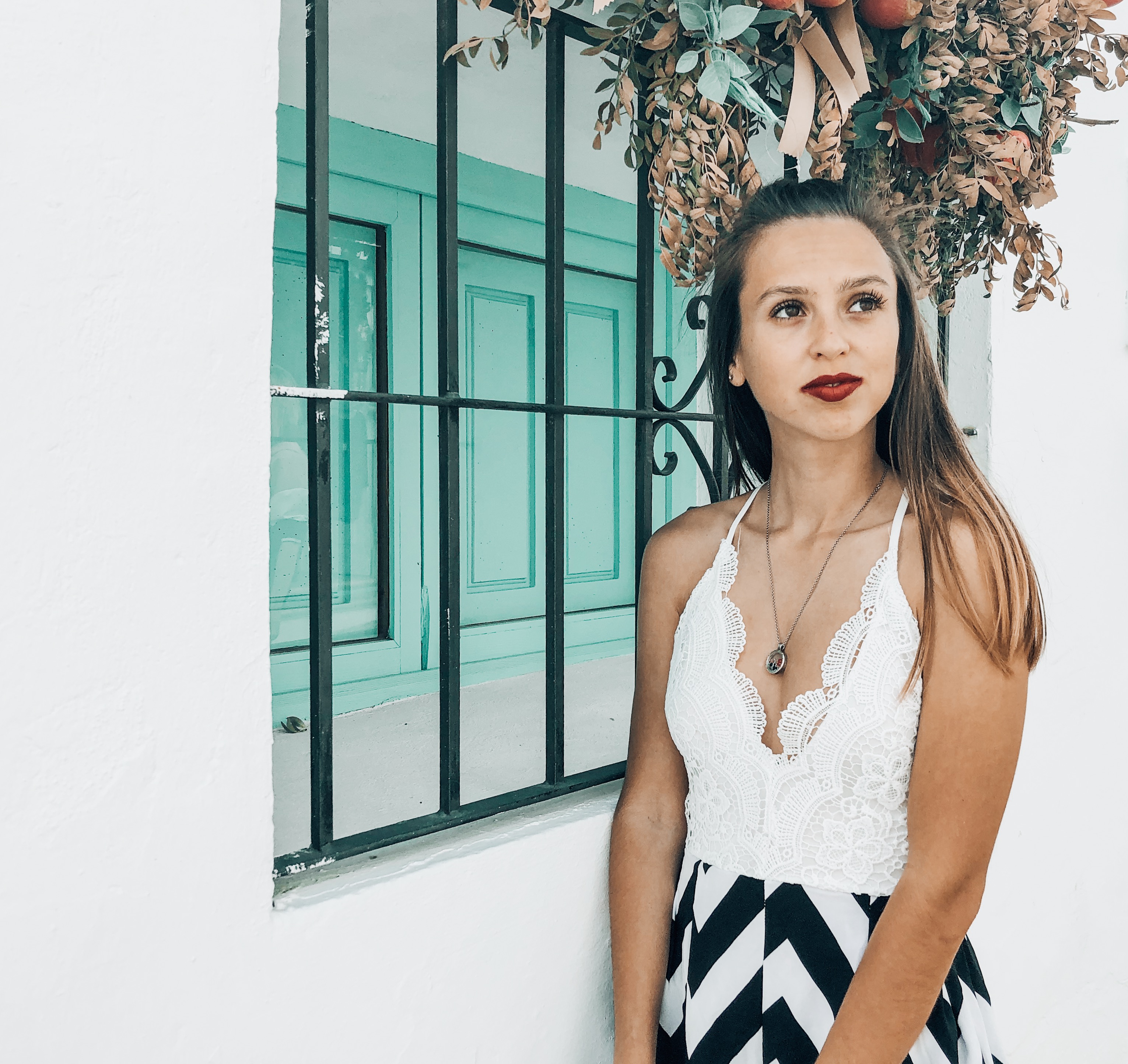 next to turquoise window