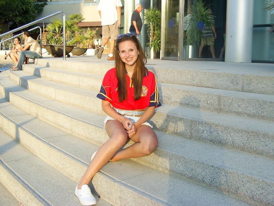 Sitting on the hotel Bali steps in Benidorm 