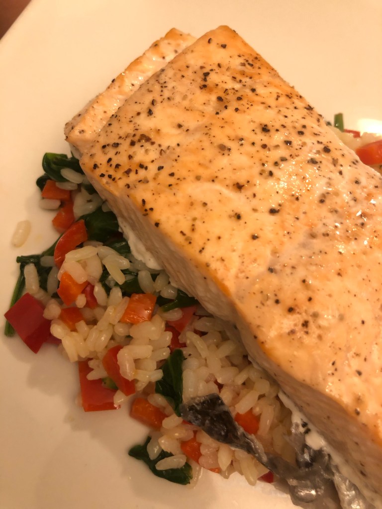 Salmon rice and peppers lockdown food