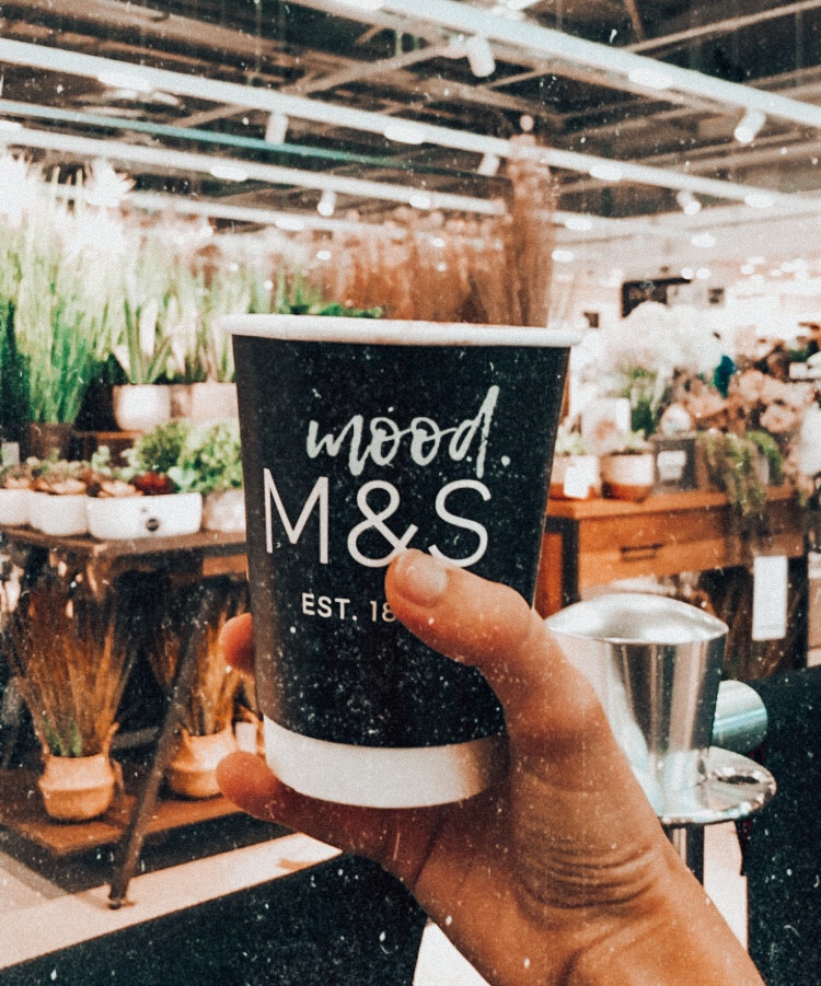 Drinking coffee at marks and Spencer Fosse Park