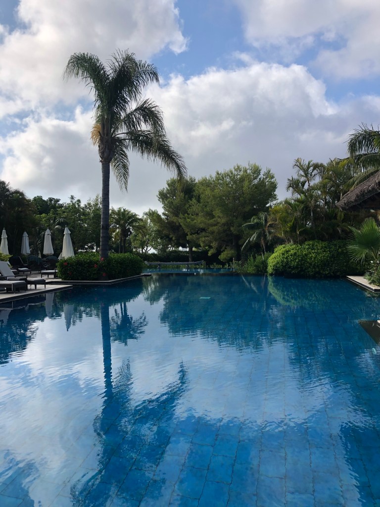 Asia gardens empty swimming pool 