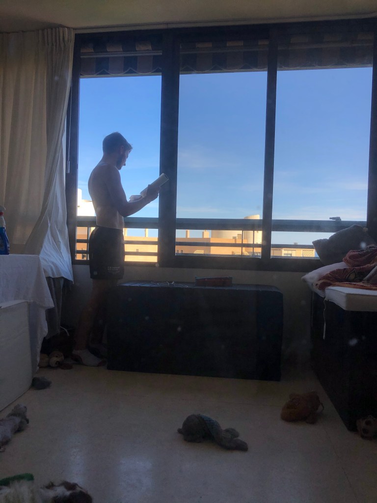 Alex using tyroler glider to clean windows 