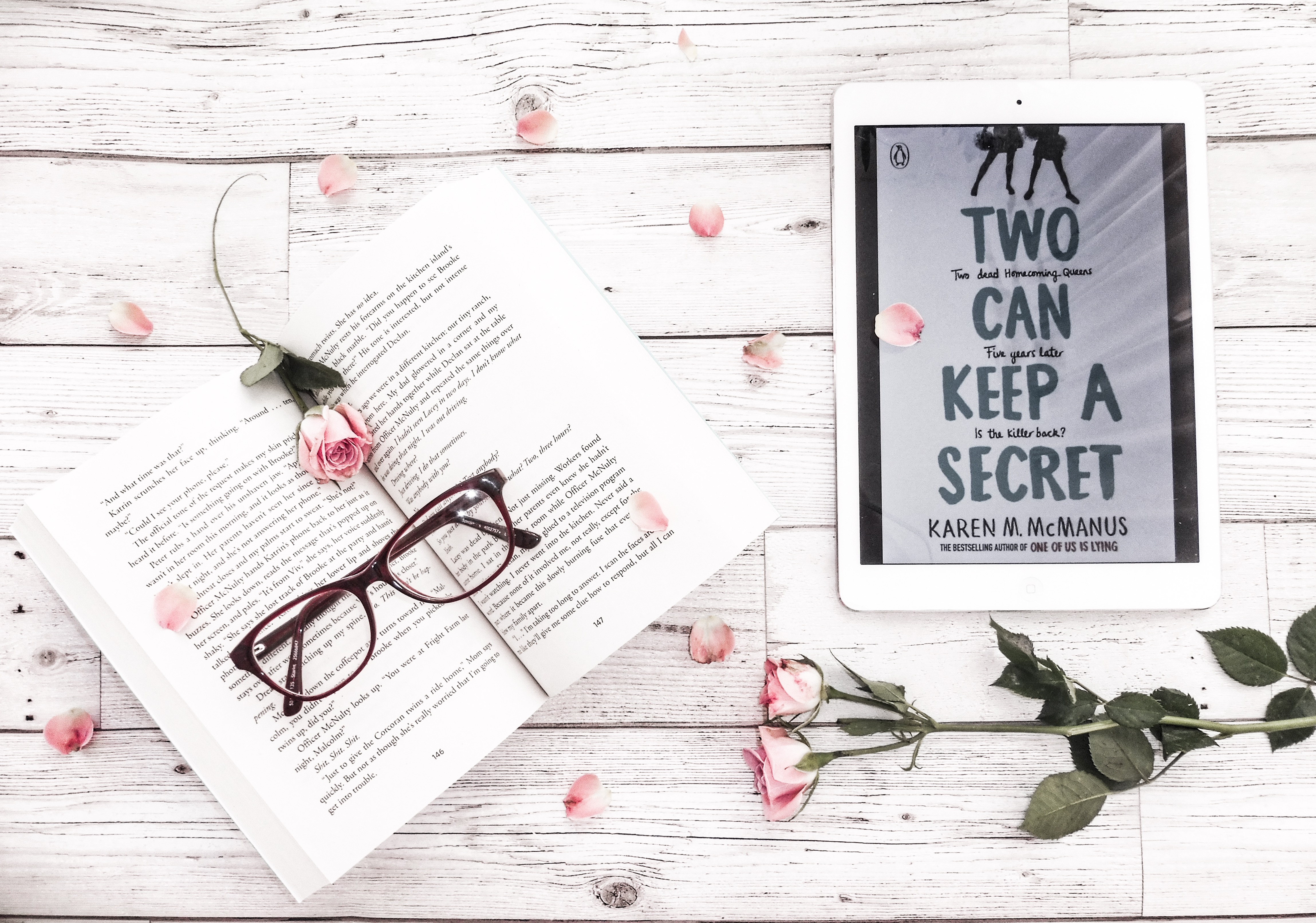 book and flowers flatlay