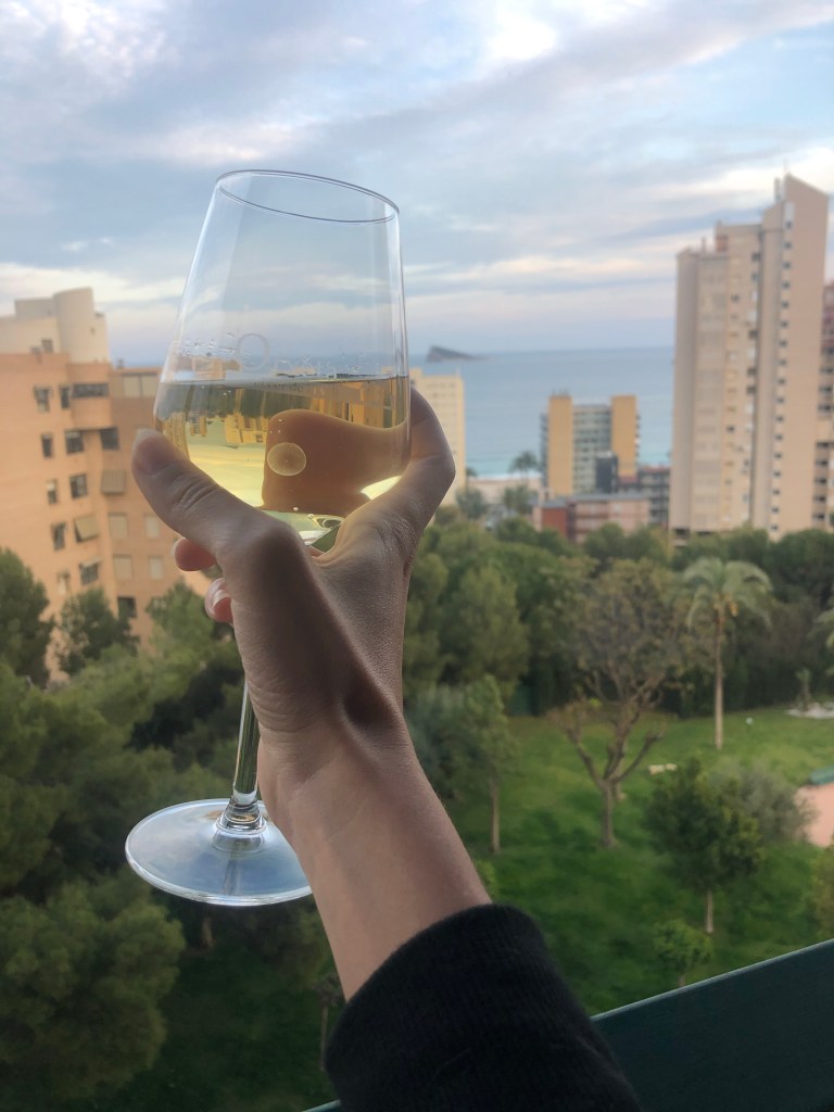 Shloer on balcony in Benidorm lockdown 
