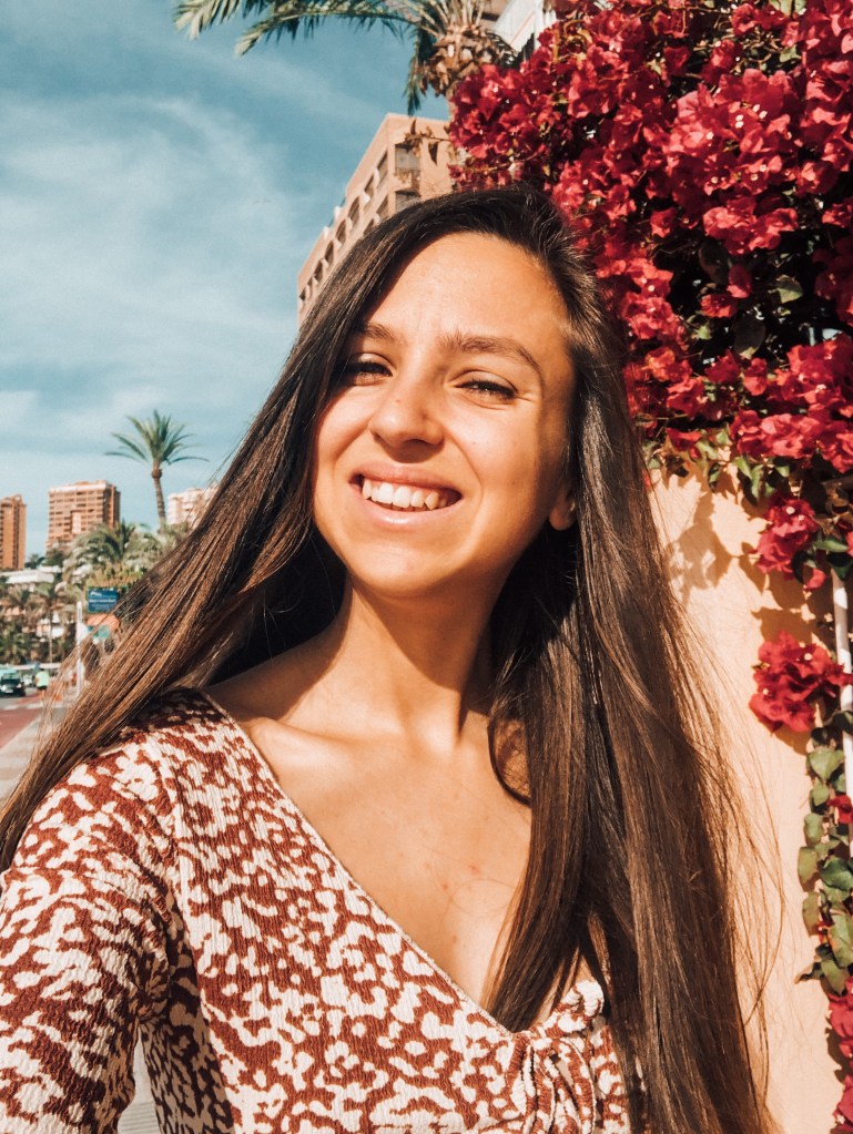 Selfie with bougainvillea flowers