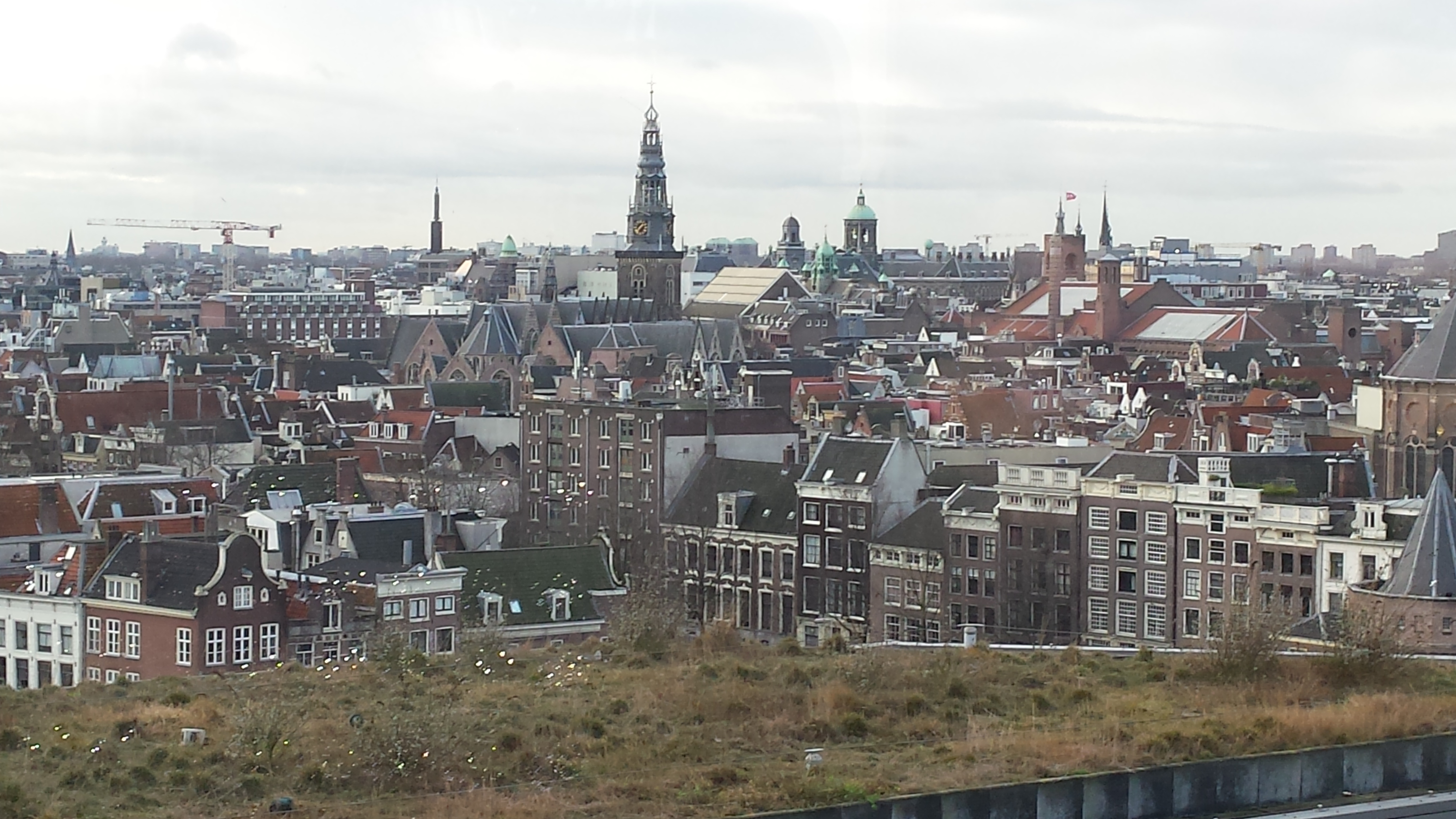 view of amsterdam from hilton hotel winter