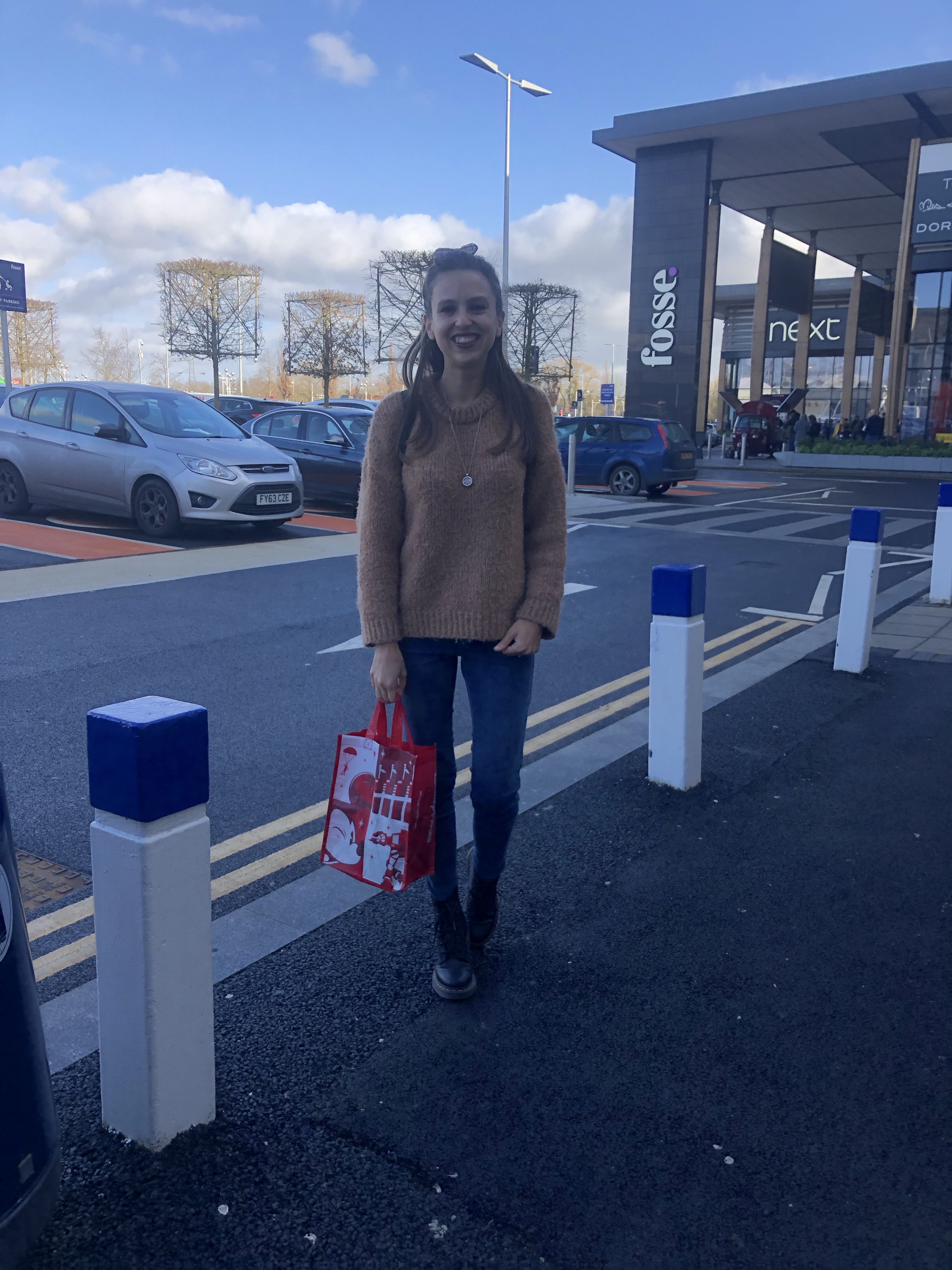 Shopping at Fosse Park with recycled bag