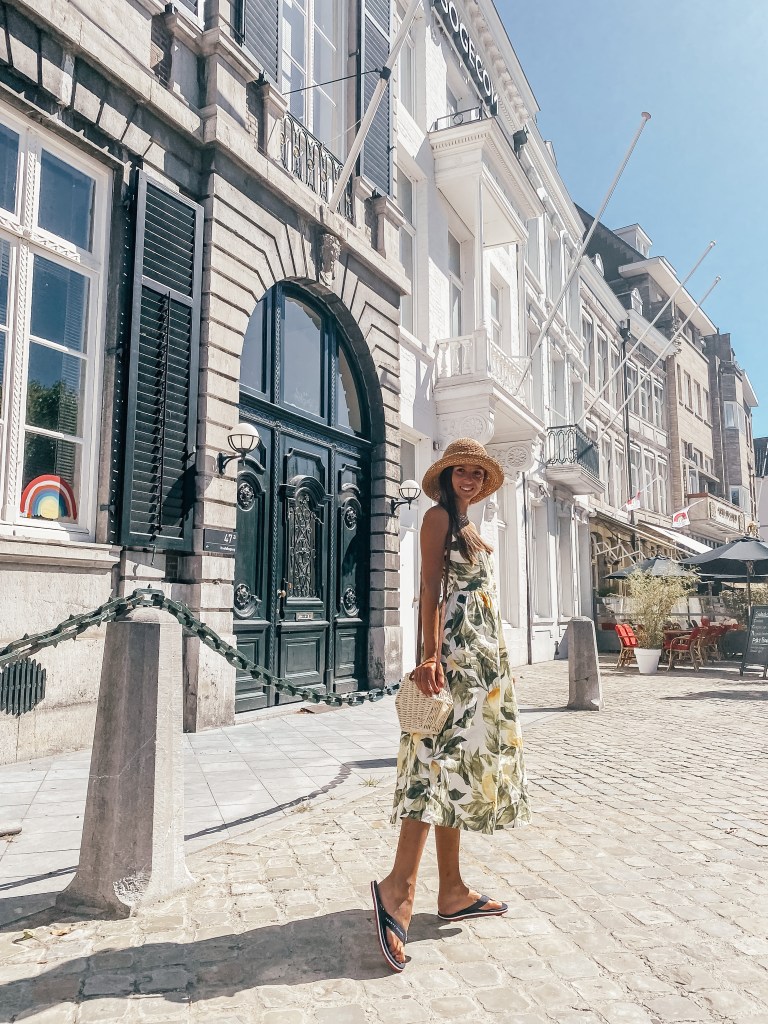 girl wearing long dress in maastricht netherlands blog post road trip