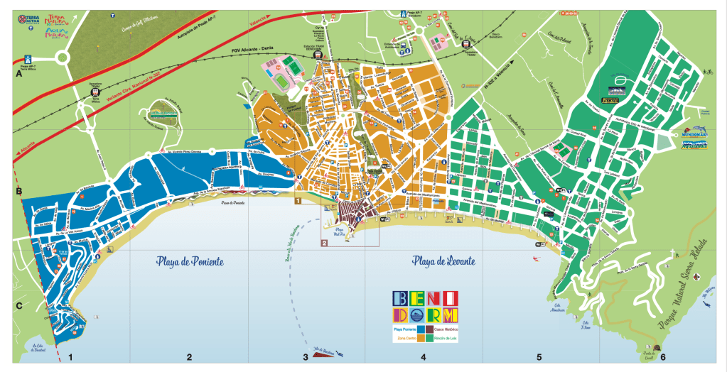 Benidorm land map provided by Benidorm tourist office