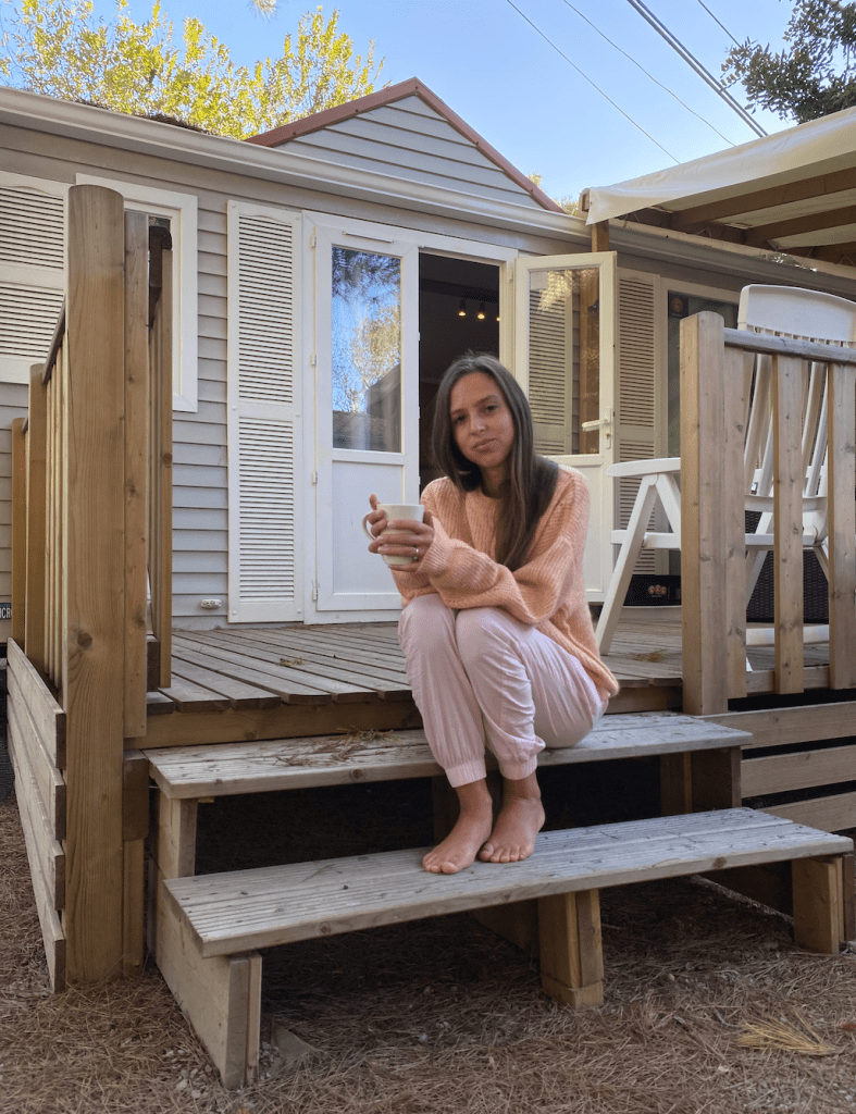 sitting outside mobile home at Villanova park Barcelona 